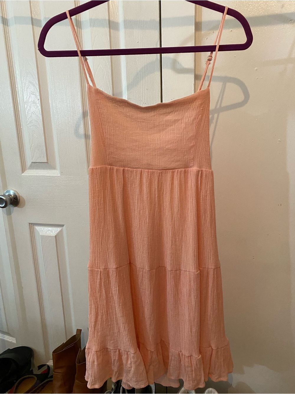 Light Peach Spaghetti Strap Tiered Open Back Dress